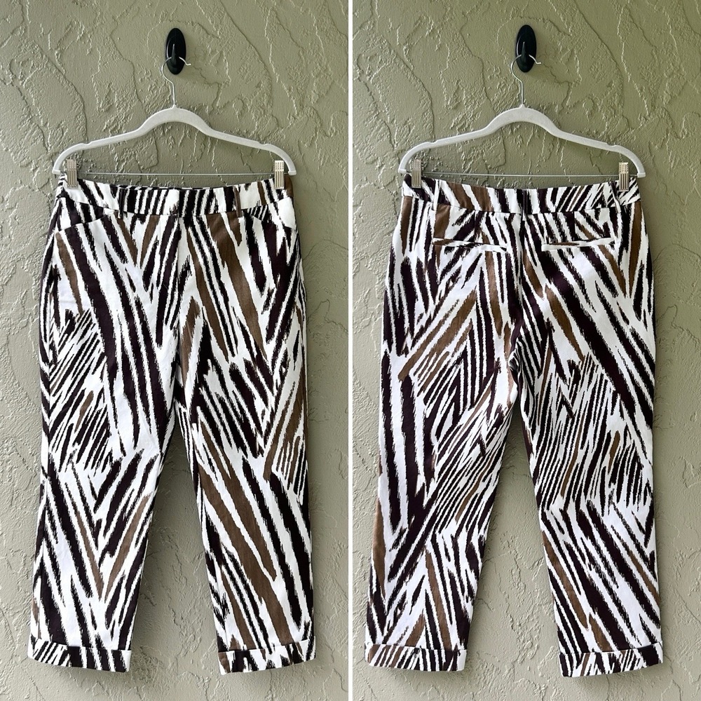 Chico's So Slimming Women's Small 6 Brown 0.5 Multicolor Zebra Crop Pants NWOT